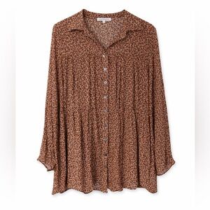 Olivaceous Brown Floral Button-Down Blouse Medium